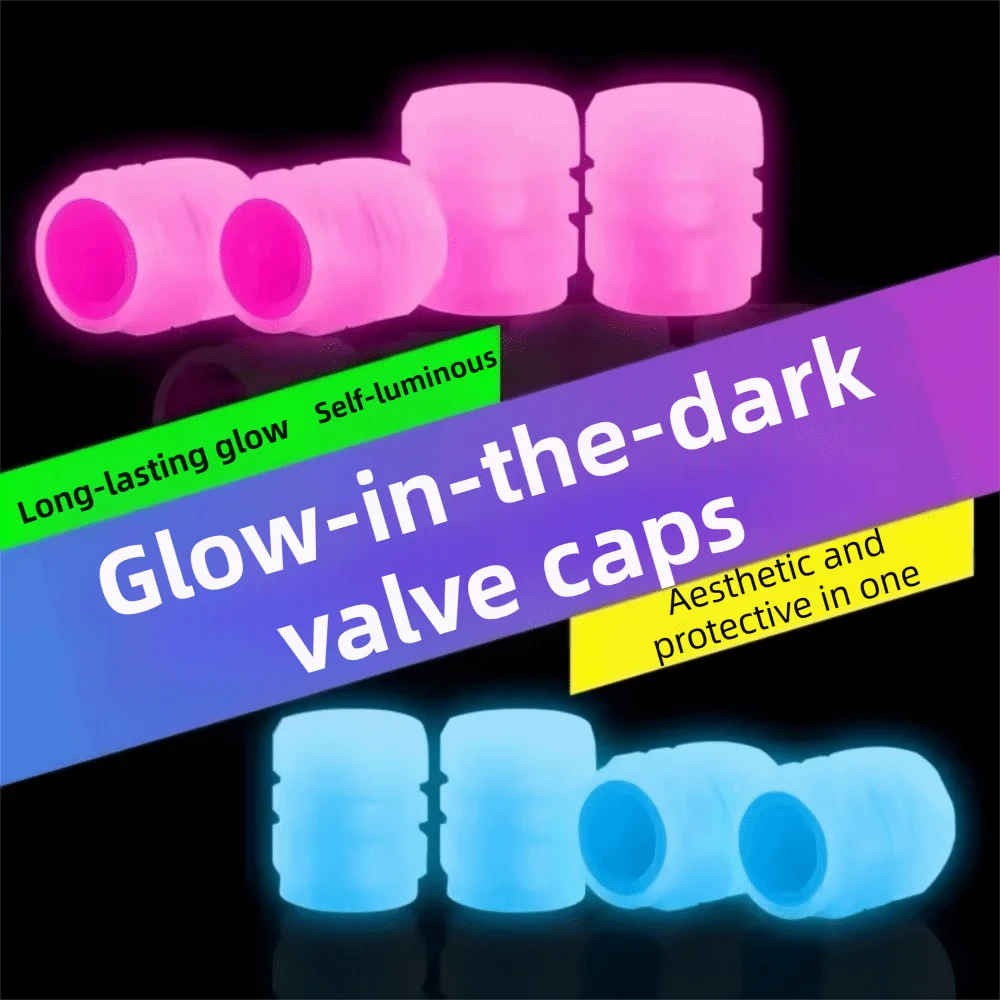 8Pcs Night Glowing Glowing Tire Valve Caps Super Bright Dustproof Tyre Valve Stem Cover Glow-in-the-dark Self-luminous view 3