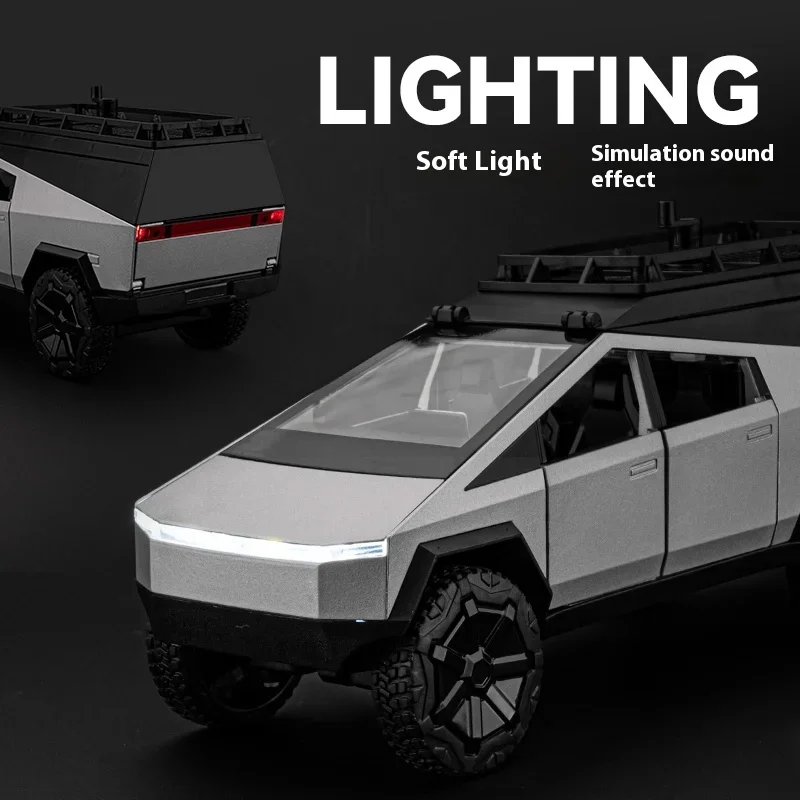 

1:24 Cybertruck Camping Pickup With Motorcycle SUV Off Road Alloy Car Diecast Model Collect Hobby Display Ornaments Children Toy