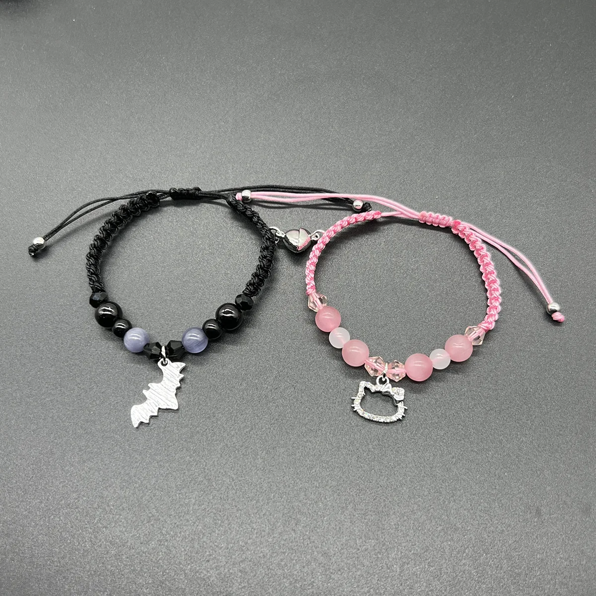 Pink Color Crystal Cats Friendship Bracelets for Best Friend Bff Festival Matching Rope Chain Bracelet for Couples Family Sister