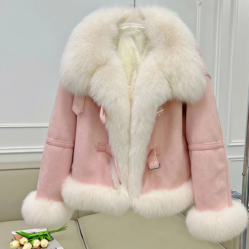 

2024 New Fashion Real Fur Coat Goose Down Jacket Winter Women Jacket Natural Fox Fur Collar Thick Suede Outerwear Warm