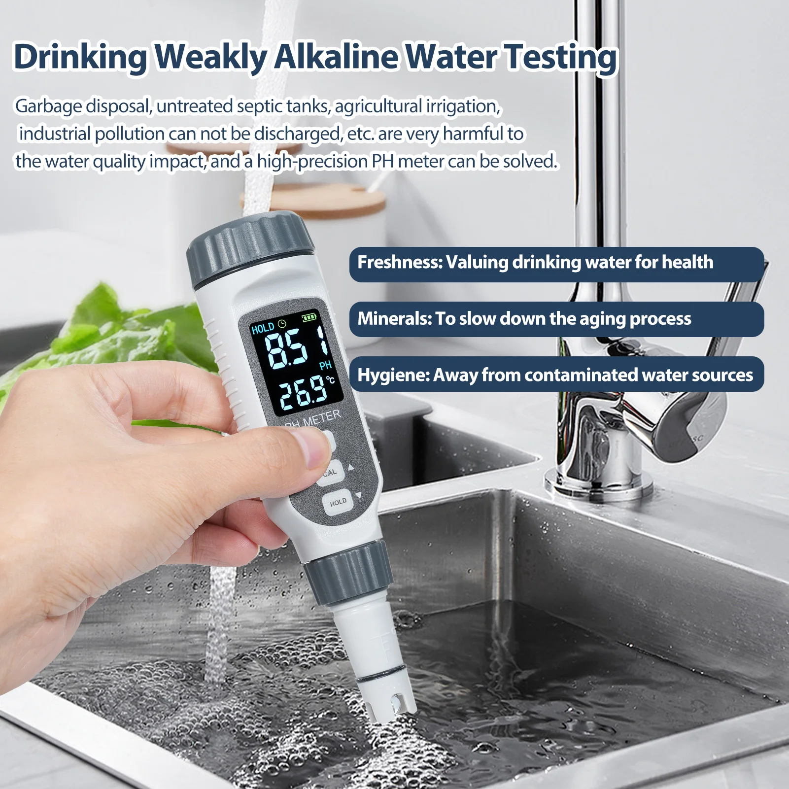 SMART SENSOR PH828+ Digital pH Meter Waterproof Water Quality Tester Water Test Meter for Drinking Swimming Pool Hydroponic