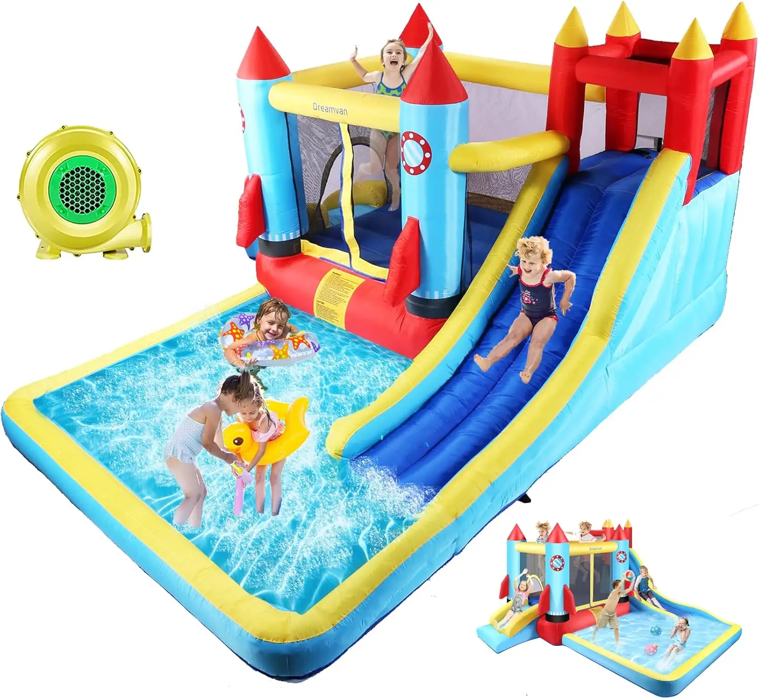 Bounce House for Kids 146 x 132 x 82 inch, Indoor/Outdoor Bouncy House with Large Splashing Pool, Bouncing Area, 2 Wa