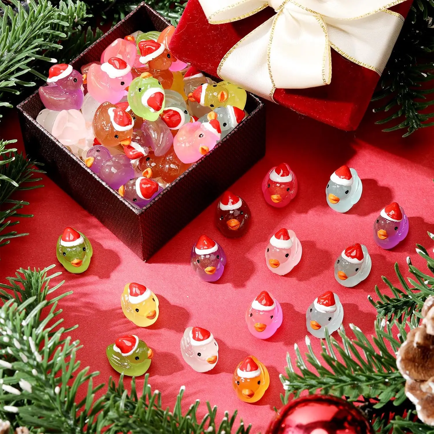 100/50 قطعة عيد الميلاد مضيئة البسيطة الراتنج البط توهج في الظلام البط مع قبعة عيد الميلاد للمناظر الطبيعية الصغيرة ديكور المنزل الطرف #5