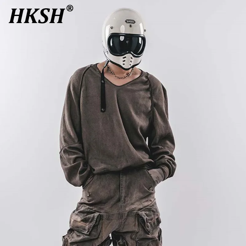 HKSH Spring Autumn New Men's Tide Punk Irregular Spliced Pullover T-shirt Loose Shoulder Waste Land Style Hoodie Chic Top HK3305