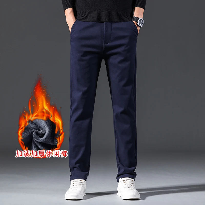 Winter Men Warm Trousers Big Size Classic Style Business Fashion Regular Thick Casual Pants Male Brand Khaki Blue Gray Black