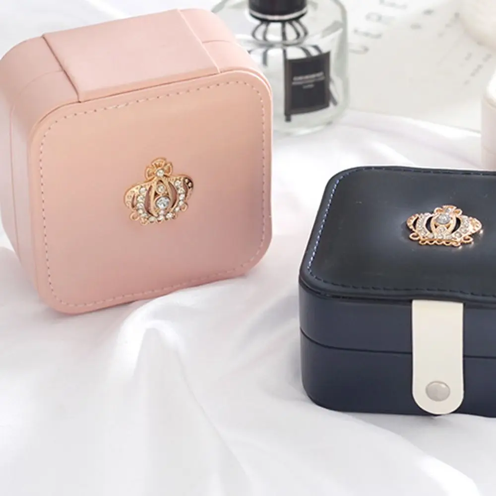 

PU Jewelry Storage Box Pink Dustproof Trinkets Storage Organizer Moisture-proof Large Capacity Portable Jewelry Organizer