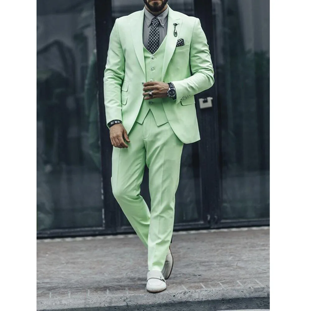 

Fashion 2 Pieces Mens Suits for Wedding Party Formal Groom Tuxedo Business Light Green Jacket+Pants Catwalk Designer Custom Made