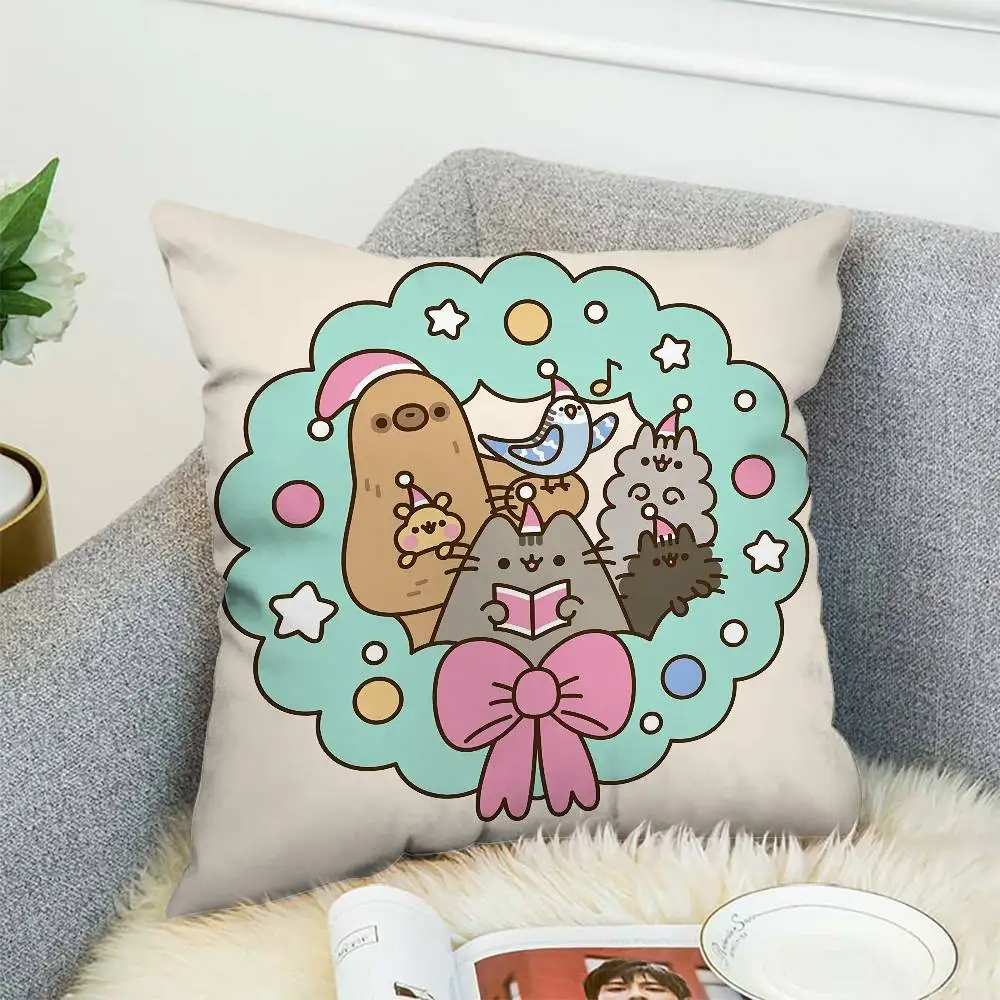 

P-Pusheens Cats Pillow Case Double-Sided Printing Cushion Cover 45x45 Decorative Cushions Sofa Home Decor Soft Pillowcase