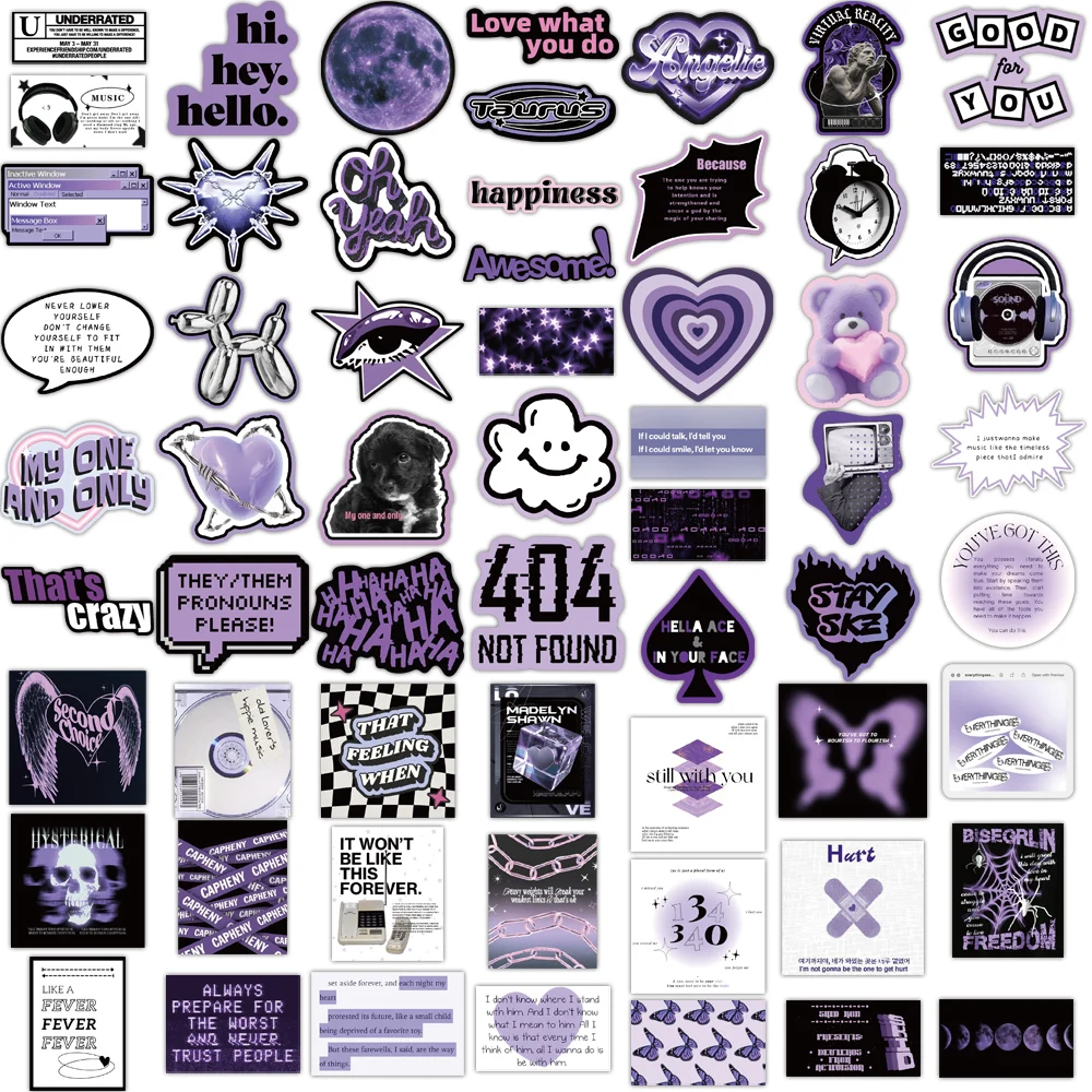 60PCS Ins Style Cool Black Purple Dark Graffiti Stickers Scrapbooking Collage Material DIY Skateboard Helmet Phone Case Stickers view 6