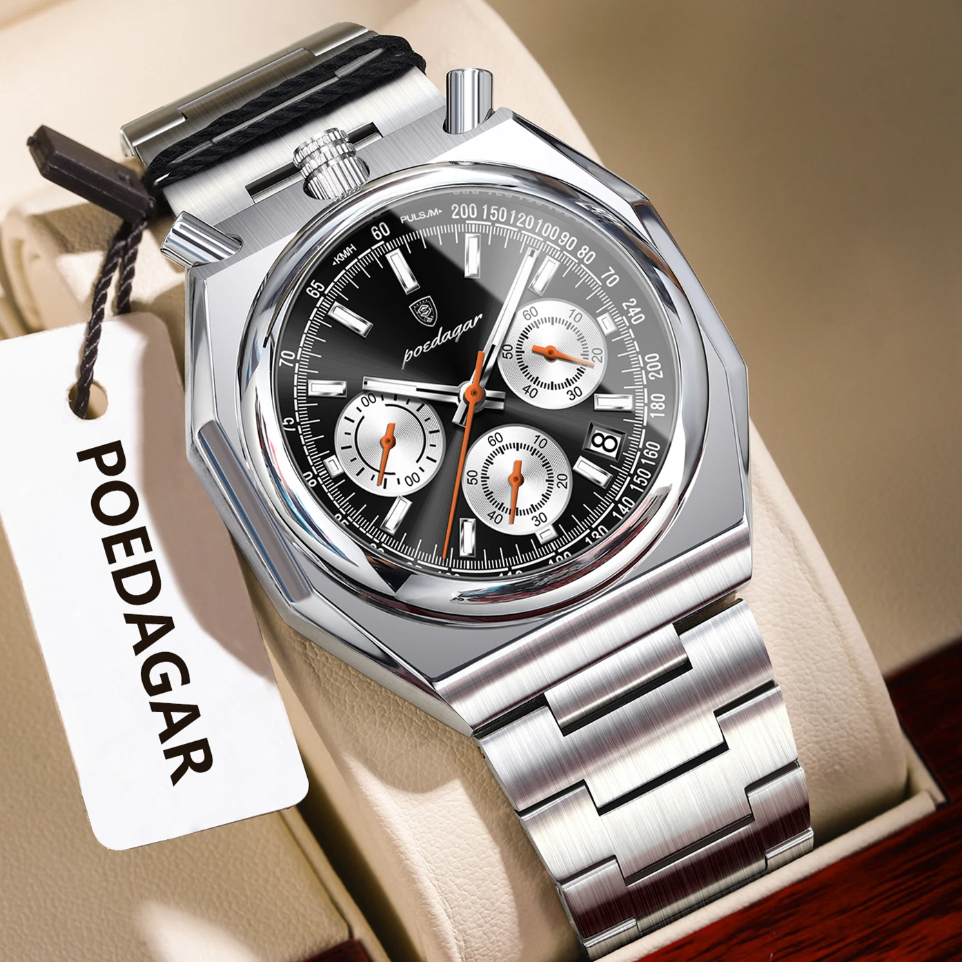

POEDAGAR Роскошные мужские наручные часы Светящиеся водонепроницаемые мужские часы из нержавеющей стали с хронографом и датой Модные мужские кварцевые часы Reloj