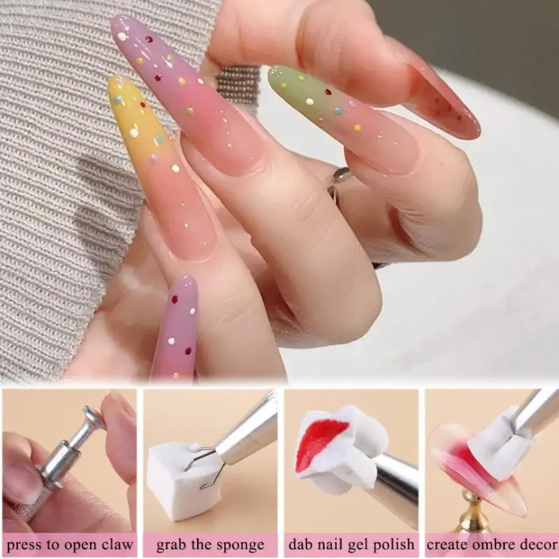 Colorful Square Nail Sponge Set Gradient Nails Brush Soft Mini Nails Smudge Tool DIY Manicure Makeup Sponge With Grabbing Pen