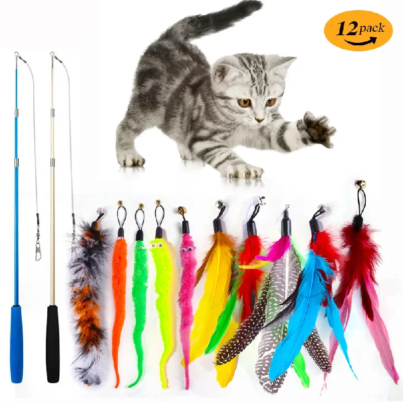 

Kitten Interactive Toys Funny Teaser Stick with Bell Pets Replaced Feathers Playing Teasing Wand Training Toys for s Supplies