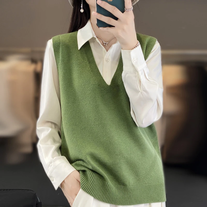 2024 cashmere vest women\'s cashmere sweater pullover vest women\'s simple cashmere sleeveless slim fit vest knitted top