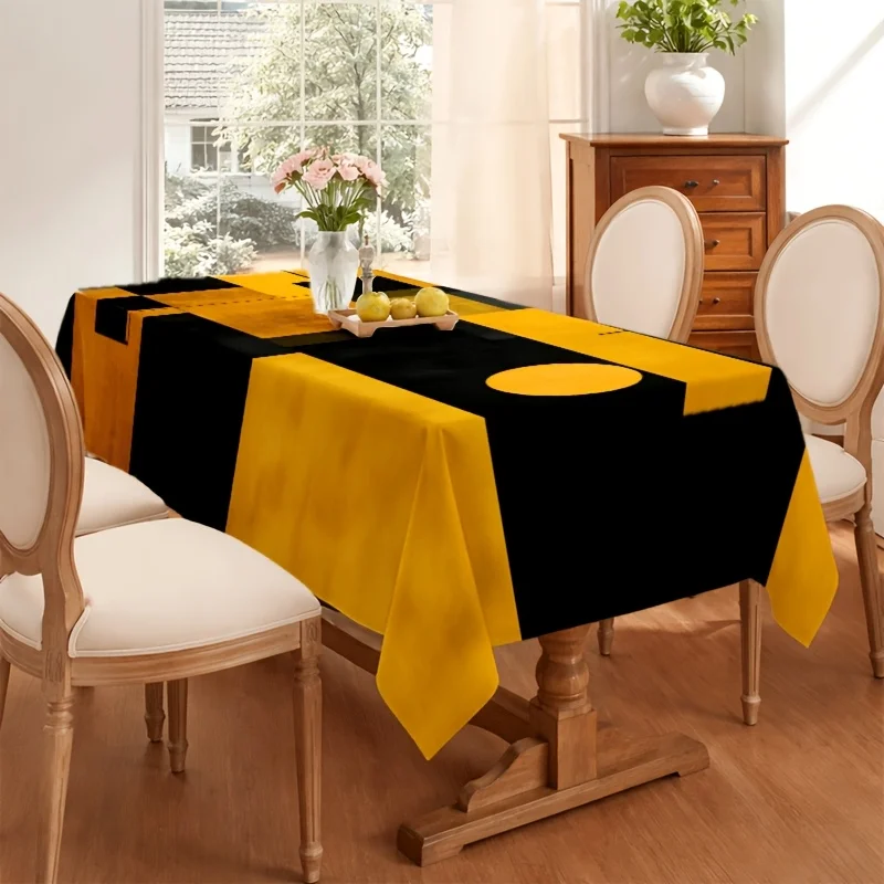 【jit】 1-piece soft, fashionable and aesthetically pleasing black and yellow geometric patchwork tablezyc