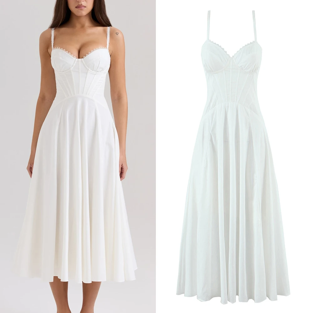 

Teen Girls Dress 2025 New Fashion Summer Vintage White Cotton Dresses for Girl Elegance Chic Ladylike Girl Midi Dress 14-18Year