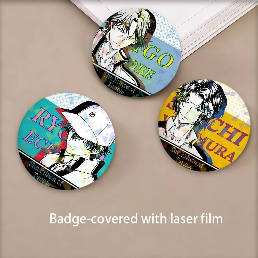 Anime The P-PrinCe-E of T-Tennis Round Badge Lapel Pins for Backpacks Briefcase Laser Brooch Clothes Gifts