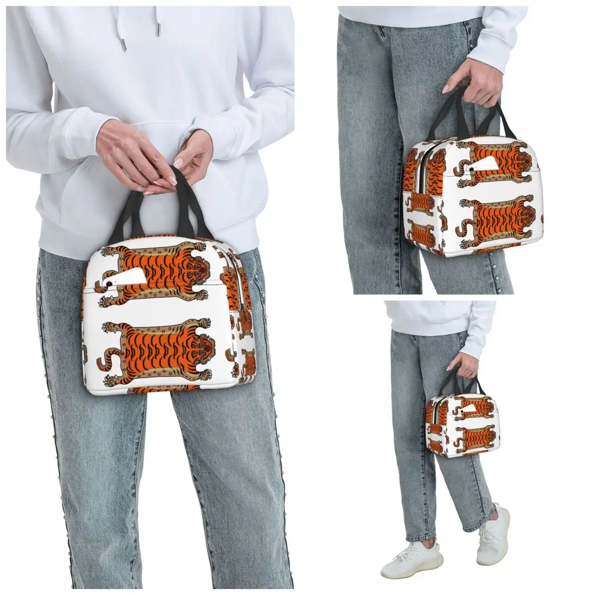 Tibetan Tiger Rug Insulated Lunch Bag for Kids School Cooler Thermal Food Box Tote Portable Lunch Boxes Container