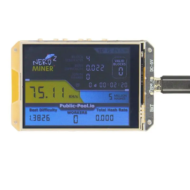 ABGH-Bitcoin Solo Miner Nerdminer V2 78KHS With 2.8 Inch Touch Screen Bitcoin Miner Hashrate Lotto Machine Nerd Miner V2