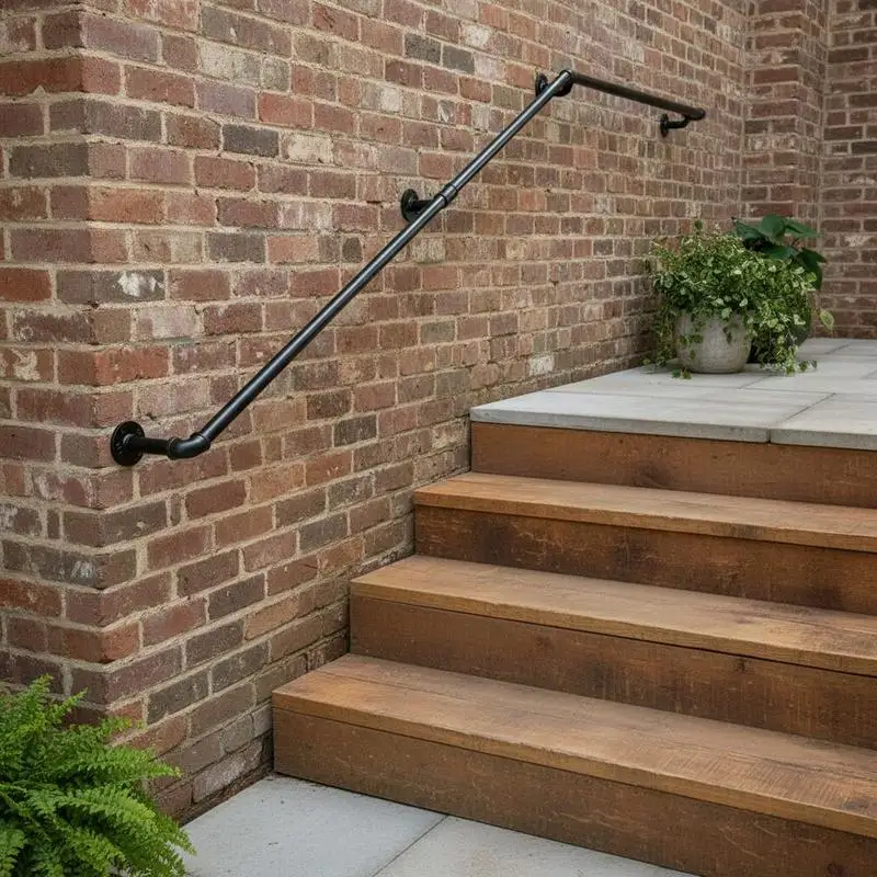 

Industrial Staircase Banister 108 Inch For Indoor Stairway Outdoor Porch Loft, 440LBS Load Capacity Carbon Steel Wall Mount Support Round Corner Support Railing