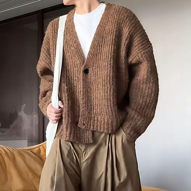 

Vintage Knitted Cardigans Mens Fall Winter Daily Casual Solid Color Buttoned Sweater Jacket Men Stylish V Neck Knitting Coats