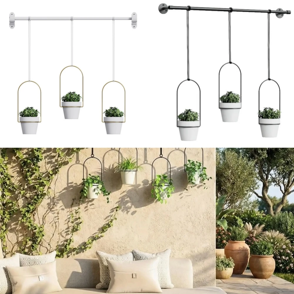 Iron Adjustable Hanging Flowerpot Chain Hanging Planter Basket with Plastic Pot Wall Plant Hanger Home Garden Balcony Decoration