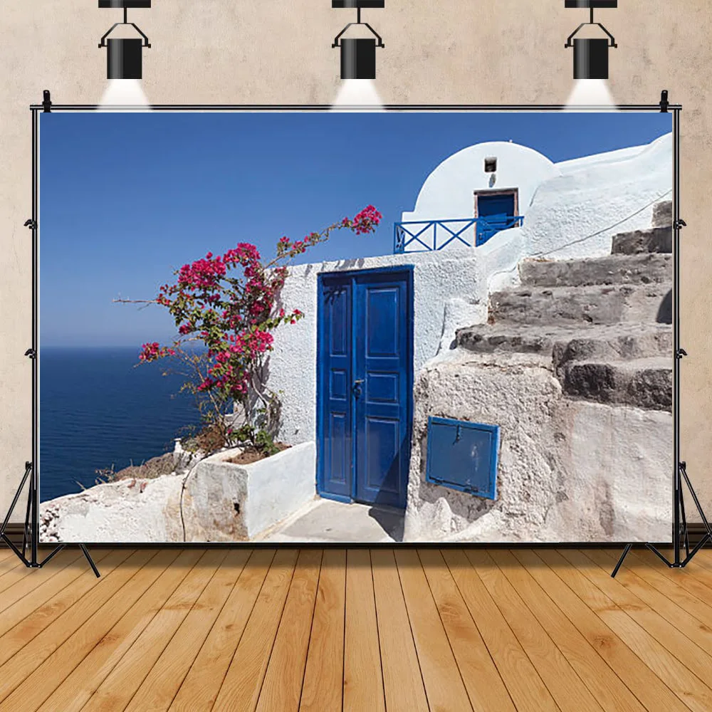 

SHENGYONGBAO White BuildingsOld City Of Santorini Island And Scenery Of The Aegean Sea Photographic Background Prop LHJ-01