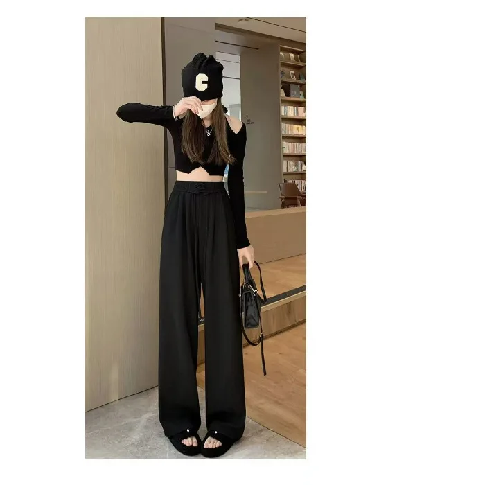 بنطال ذو قصة أرجل واسعة امرأة صغيرة الربيع الكتان الطيات المدرسة مريحة الطلاب Kawaii الدانتيل متابعة تنفس جماليات بنطلون #6