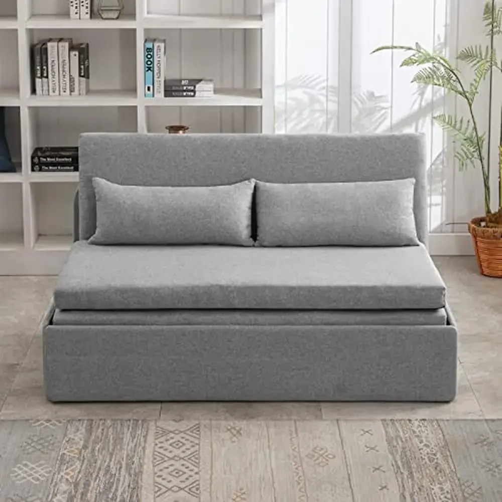 Sofa rozkładana 2 w 1, materac z pianki memory, 2 poduszki, rozkładana, wysuwana sofa, przyjazna dla skóry, lniana tkanina, stabilna