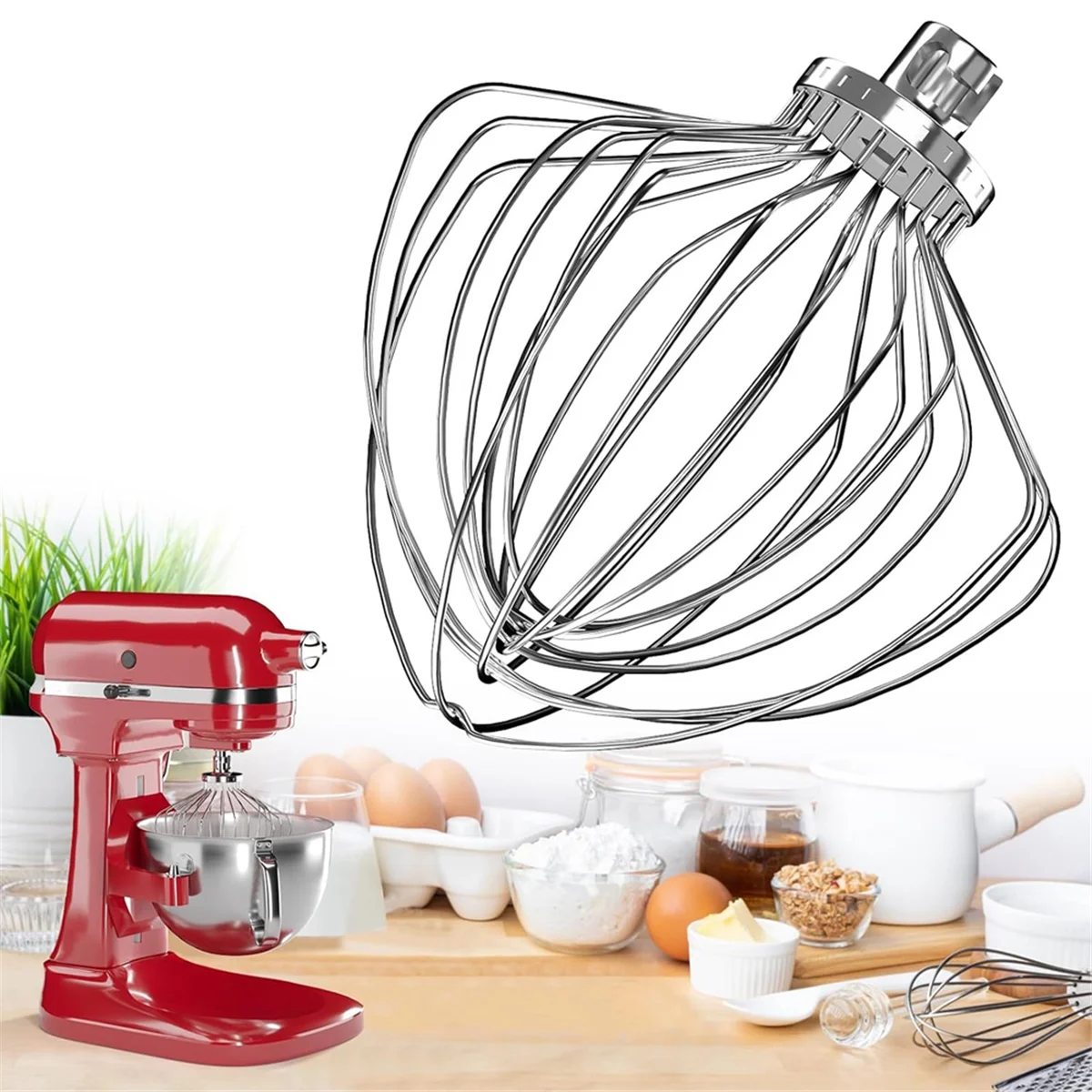 The New KN211WW Stainless Steel 11-Wire Whip Attachment for Kitchenaid Bowl Lift Mixer 7QT Bowl Replacement Egg Beater Whisk