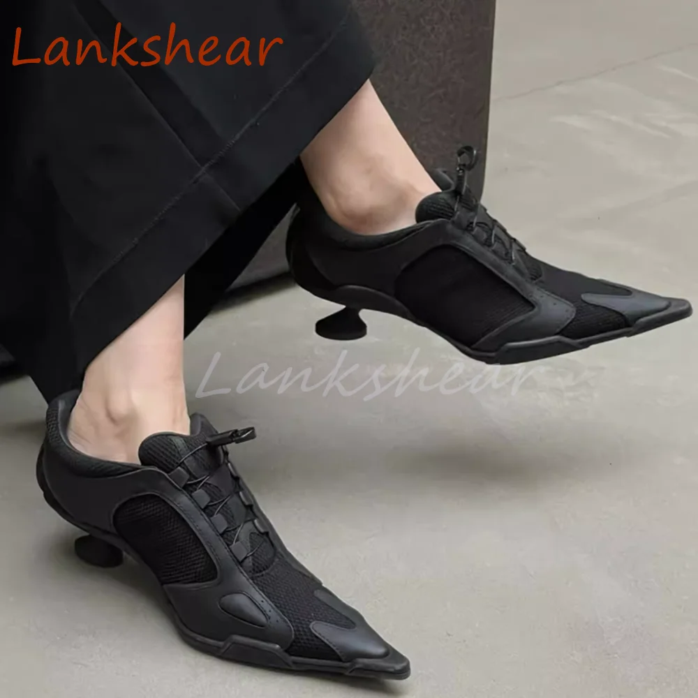 Pointed Toe Cross Tied Women Pumps Solid Lace Up Strange Style Fashion Autumn Cover Heel Lace Up Women Shoes New Arrivals