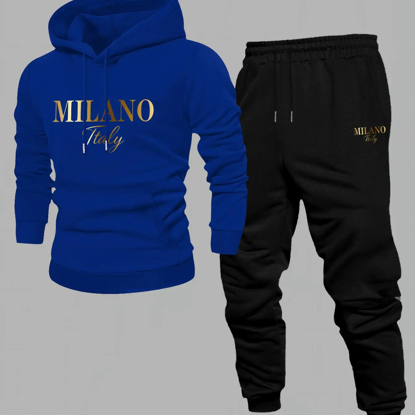 Lined Autumn/Winter New Men's Printed Hoodie Casual 2pcs, Long Sleeve Hooded Sweatshirt and Drawstring Casual Pants For Couples - view 5