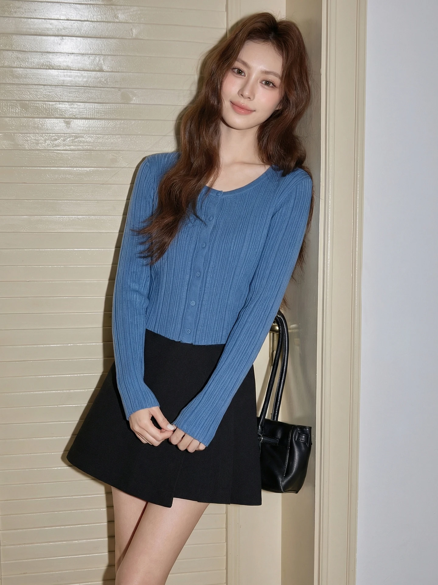 

Blue Knitted ort Cardigan round Ne Slim Fit Korean Sle Women's Summer New Faion Outerwear Versatile Simple Design Top