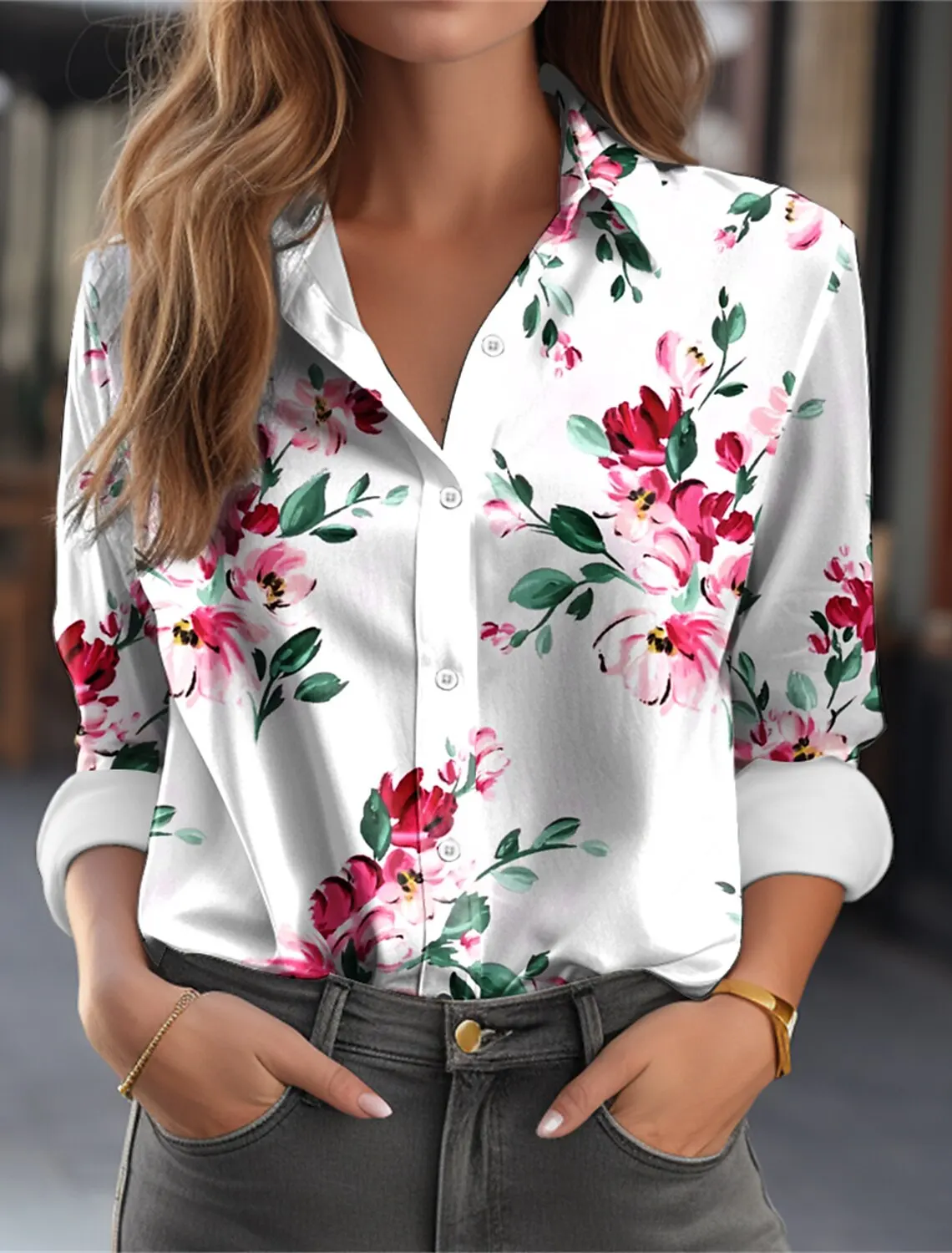 Fashion Colorful Flowers  3D Print Women's Long Sleeve Shirts Gradient Color Loose Blouse Tops Casual Fashion Women's Clothing