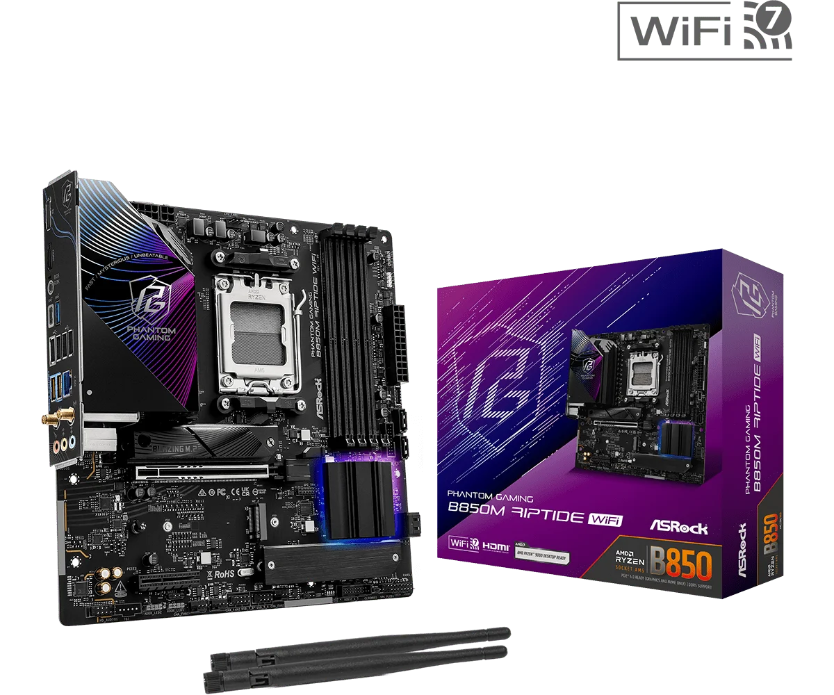ASROCK B850M Riptide WiFi New Micro ATX AMD Socket B850 - Latest Model Ryzen 9000 8000 7000 Series Motherboard Socket AM5