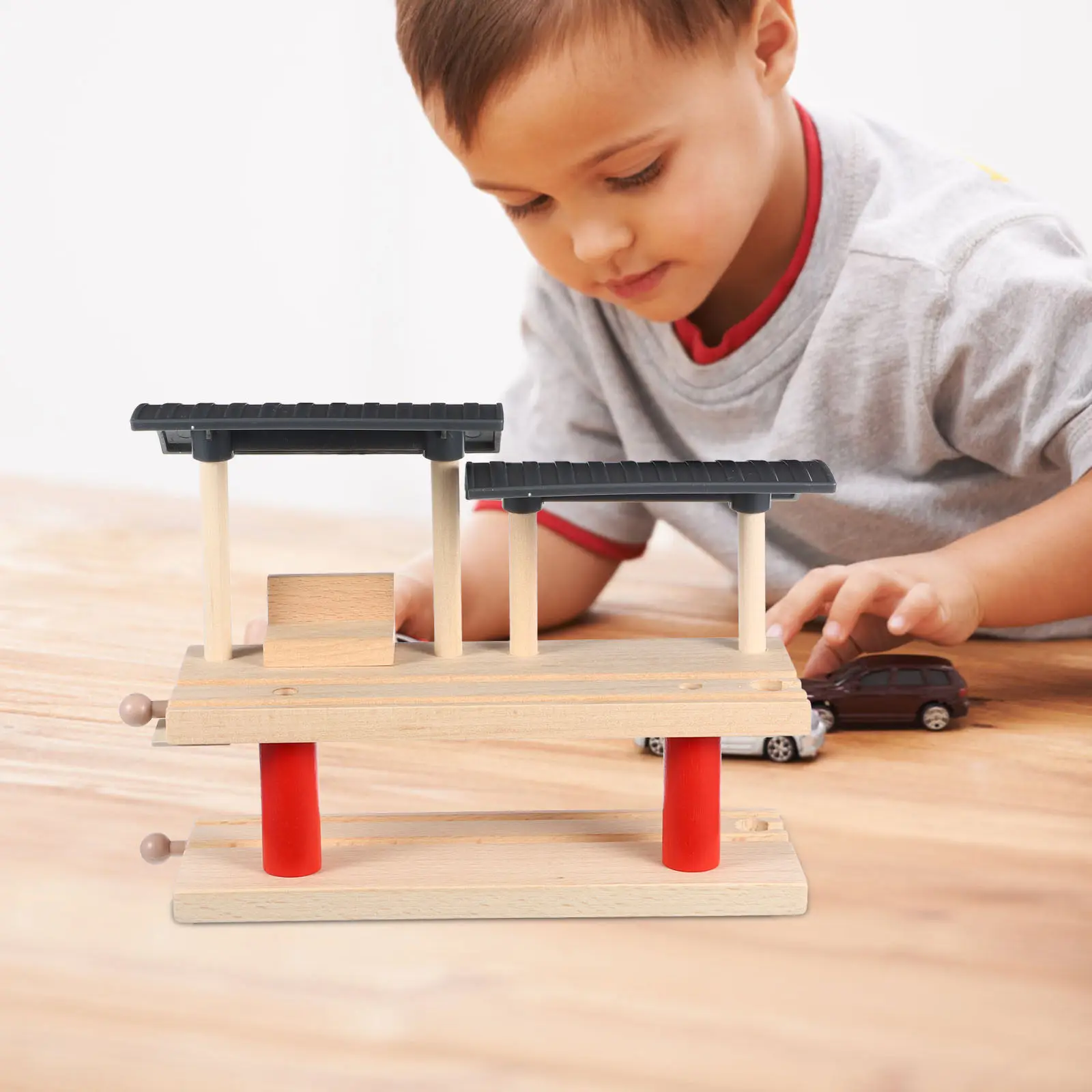

1Set Wooden Railway Station Double-Deck Platform Creative Kids Pretend Playing Station Platform Accessory Pretend Kids Model