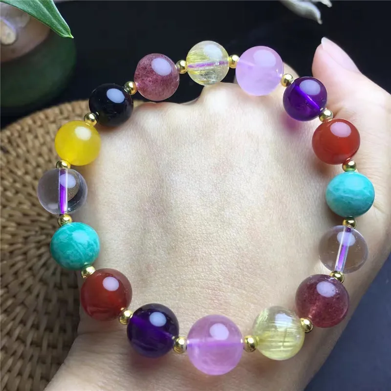 Natural Amethyst Ghost Hair Crystal Rose Quartz Amazonite Crystal Strawberry Duobao Crystal Single Bead Bracelet