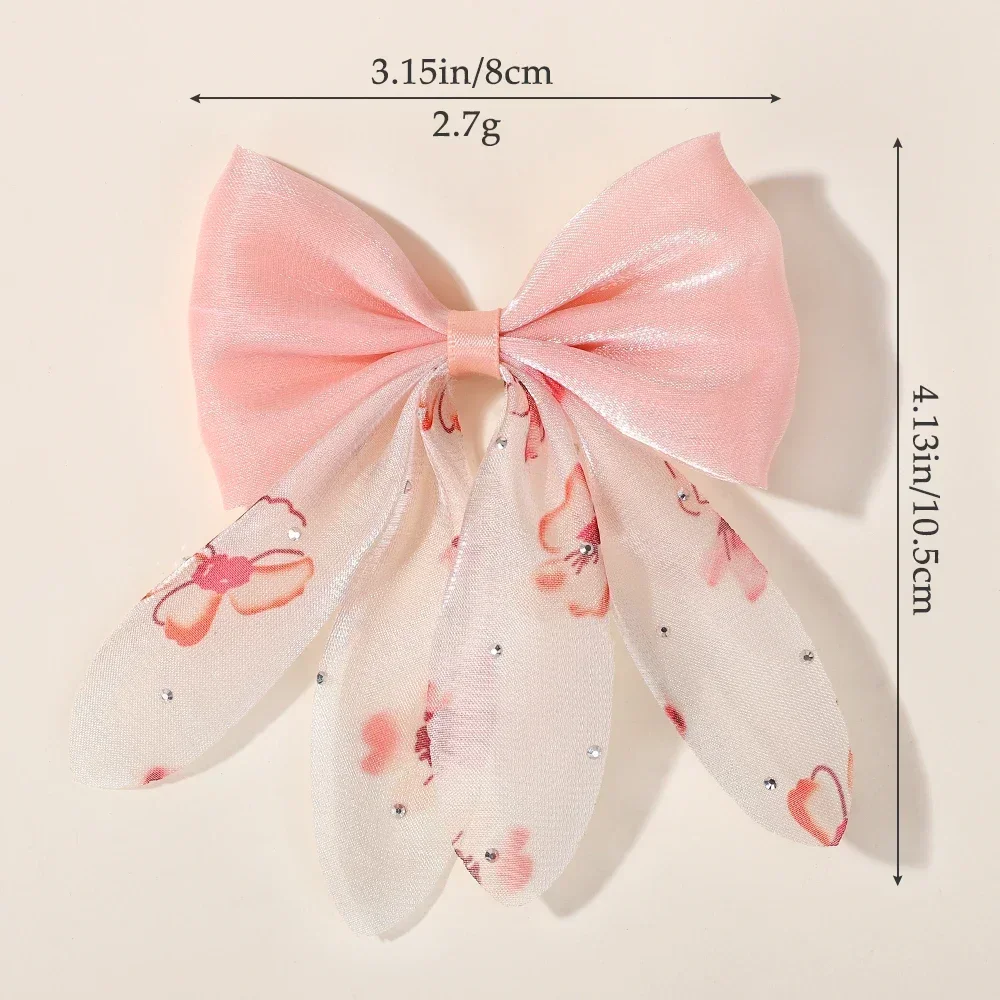 LOVEKIKI 2 Pz/set Dolce Archi Dei Capelli Frangette per le Ragazze Hairgrips Cheer Bow Macchia Hairclip Chiffon Stampa Copricapo Artigli Regali