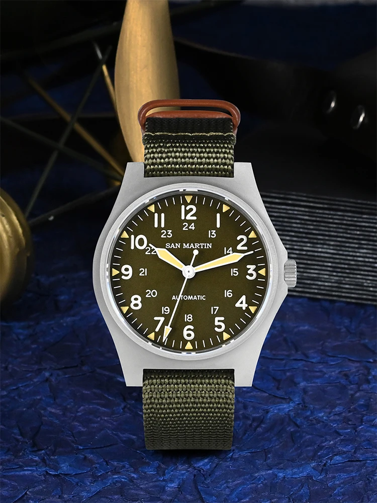 San Martin New 38mm Stainless Steel Watch NH35 Mechanical Men Watches Military Simple Sapphire Crystal 10Bar SN0137-G