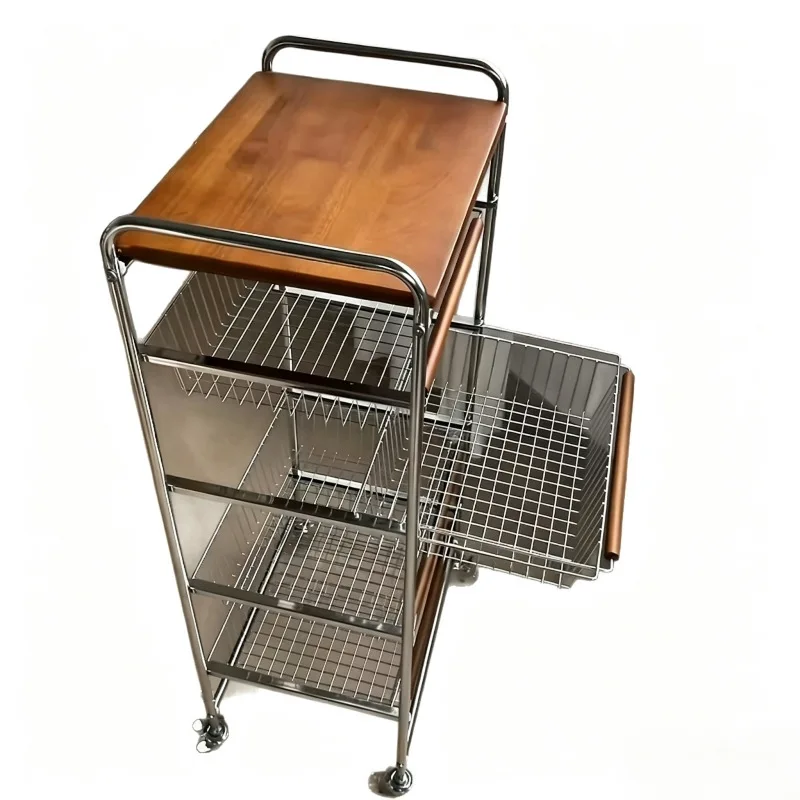 Medieval style crevice rack mobile trolley can pull living room snack kitchen household stainless steel