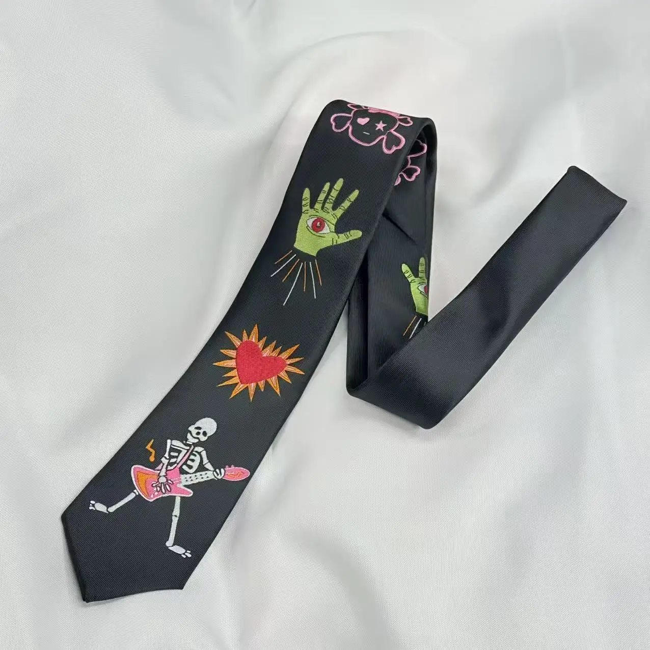 

Tie embroidery black personality goth accessories men and women cool jk literary punk y2k palm love eyes y2k style