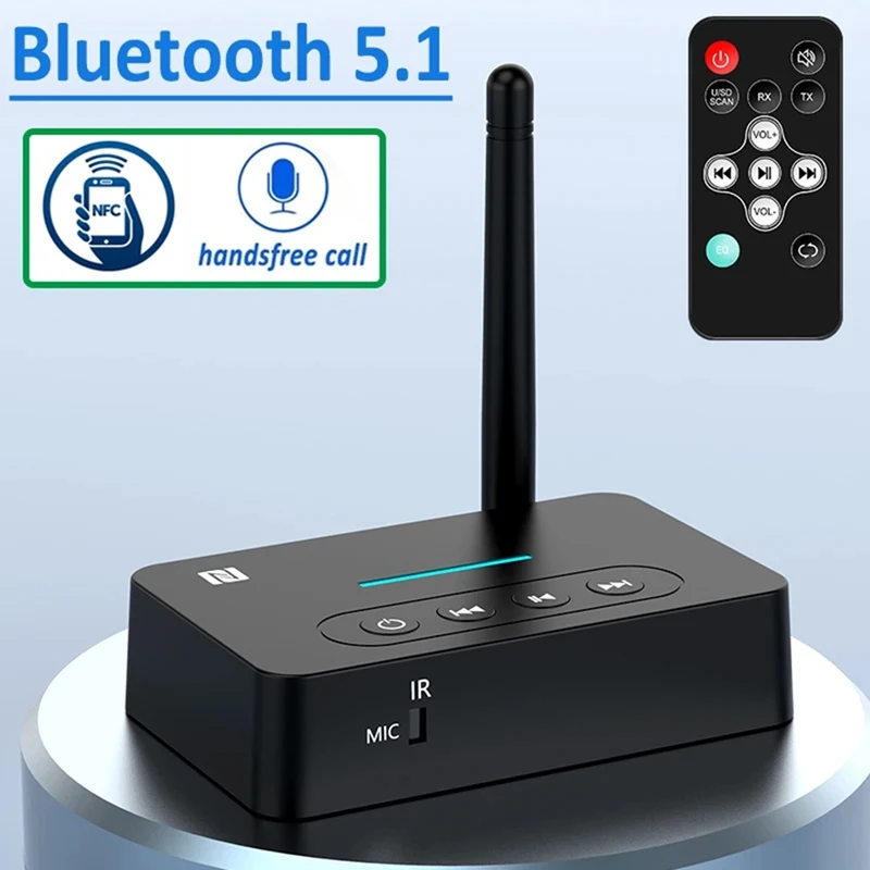 Bluetooth 5.1 Audio Adapter with NFC AUX 3.5mm Mic Remote - Wireless Music Transmitter & Receiver for TV-VVNB