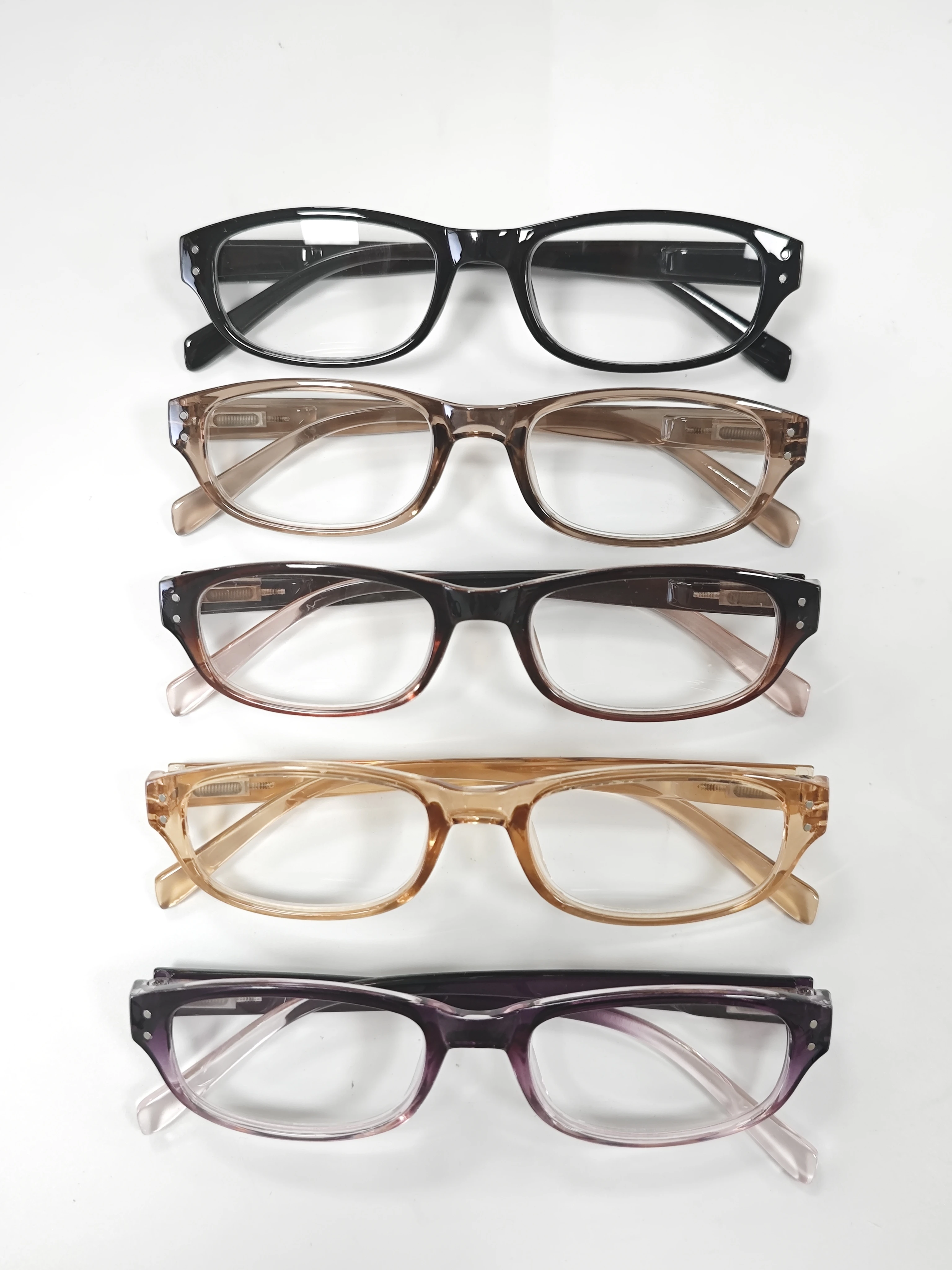 5 個のマルチカラー老眼鏡セット、スプリングヒンジ、HD レンズ、パワー: 1.00-4.00