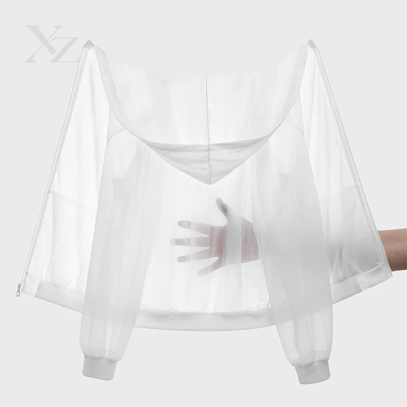 High Quality Men's Full Mesh See Through Sun Protection Hooded Zipper Thin Beach Cover Up Lightweight UV Protection Summer