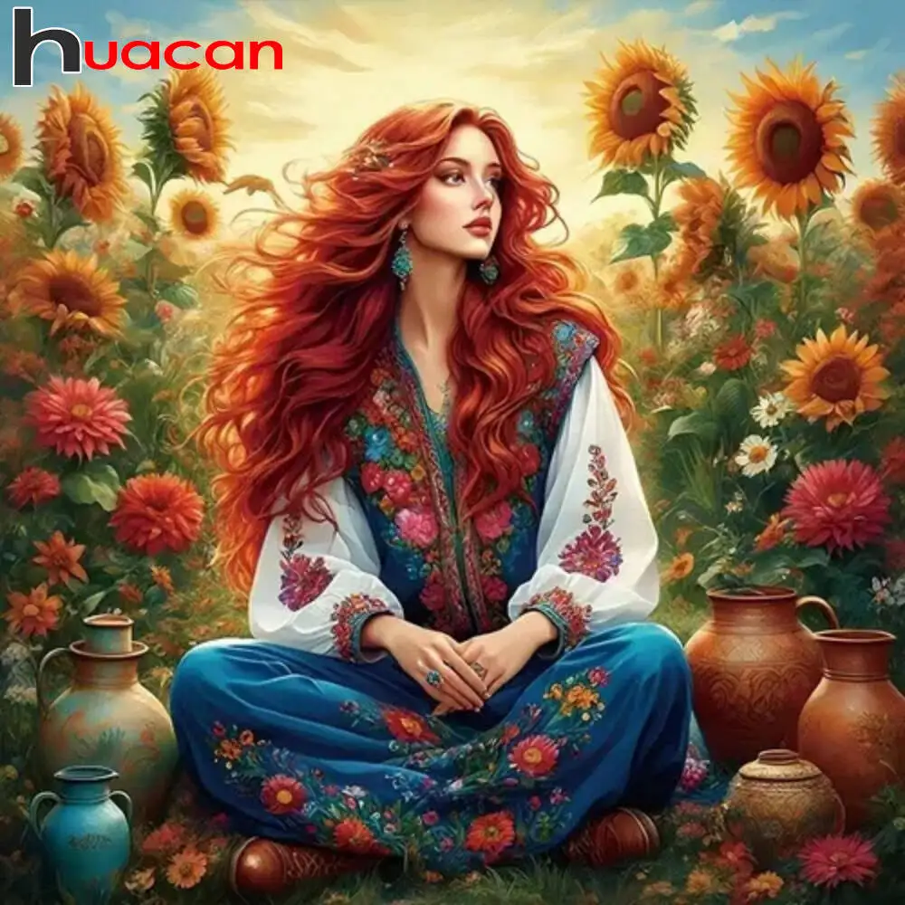 

Huacan 5D DIY Diamond Painting Sunflower Woman Handmade Embroidery Mosaic Art Home Decoration Wall Crafts
