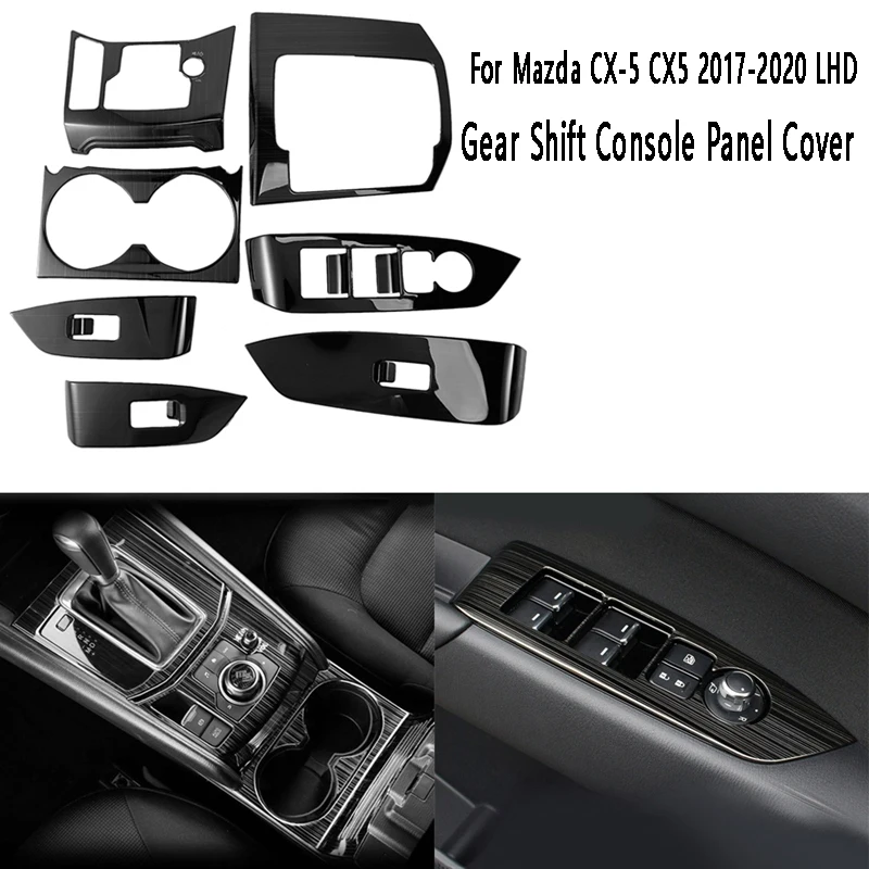 1 Set Car Gear Shift Console Panel Cover Trim Cup Holder Cover Door Window Switch Cover For Mazda CX-5 CX5 2017-2020 LHD