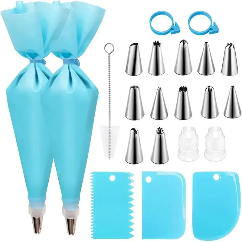 Complete Pastry Cake Decorating Kit - 22/20 Pieces with Piping Tips, Stainless Steel Nozzles, Reusable Piping Bags, Accessories