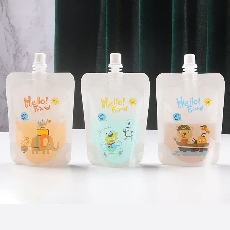 50ml-200ml 5Pcs Reusable Food Storage Bags Sealed Refillable Smoothie, Porridge, Yogurt, Milk Baby Food Pouch Random