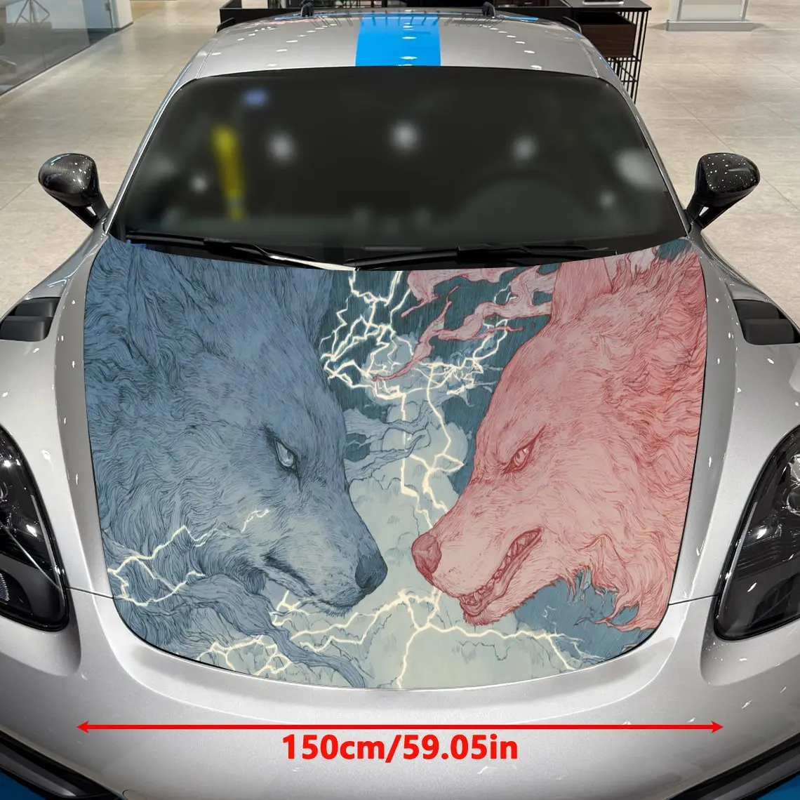 Striking Lightning Wolf Pair Auto Cover Sticker, Waterproof and Self-adhesive Auto Hood Decal, Auto Vinyl Wraps, Cool Car Exteri