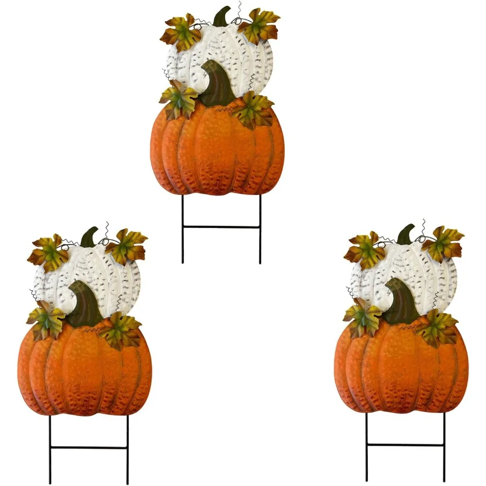 

Metal Pumpkin Yard Stakes Fall Harvest Garden Lawn Yard Porch Outdoors Welcome Decorations, Autumn Halloween