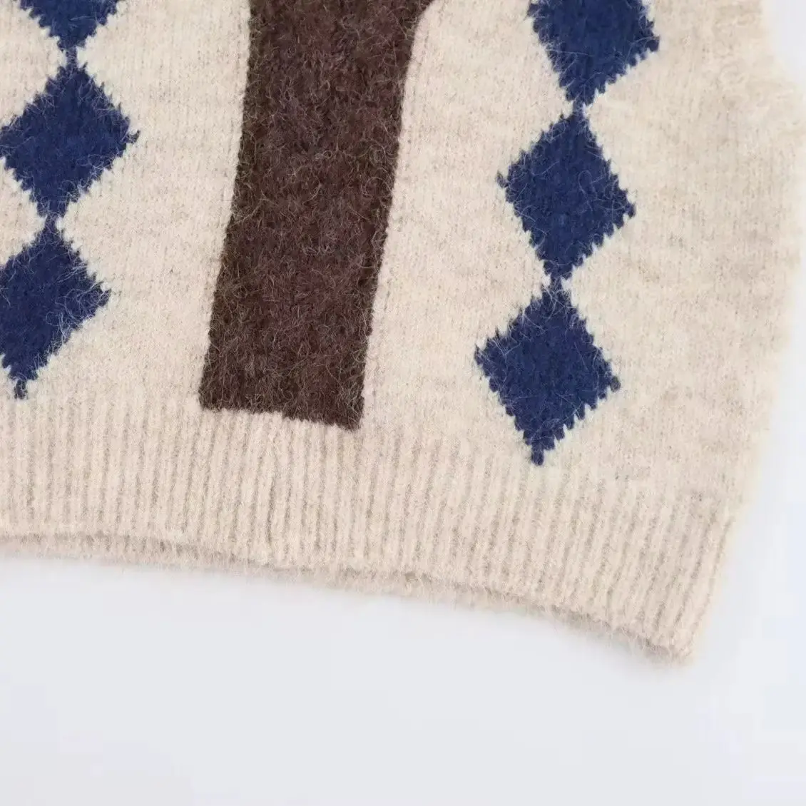 2025 CHIC V-hals Geometrische Plaid Breien Mouwloze Trui Vest Vrouwen Vest Trui Tanks Koreaanse Stijl